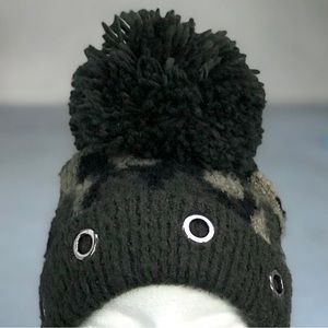 STEVE MADDEN Grommet Band Military Camo Oversized Pom Pom Winter Beanie Hat